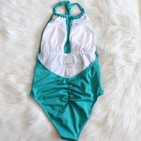 Cupshe Teal and Black Striped One Piece Swimsuit - Picture 6 of 9